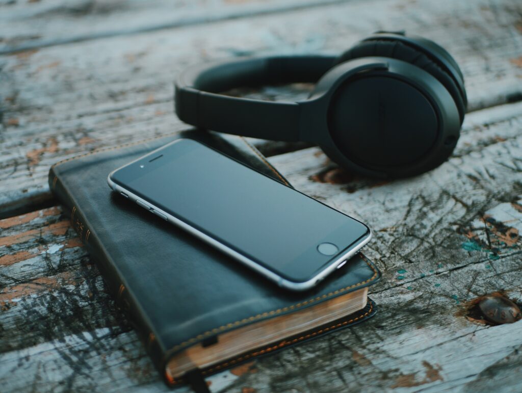 headphone, phone, book, audio book